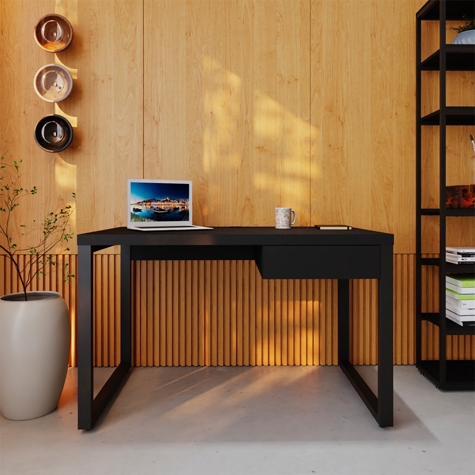 Mesa de Escritório Retangular Miguel 1 GV Preta 120 cm