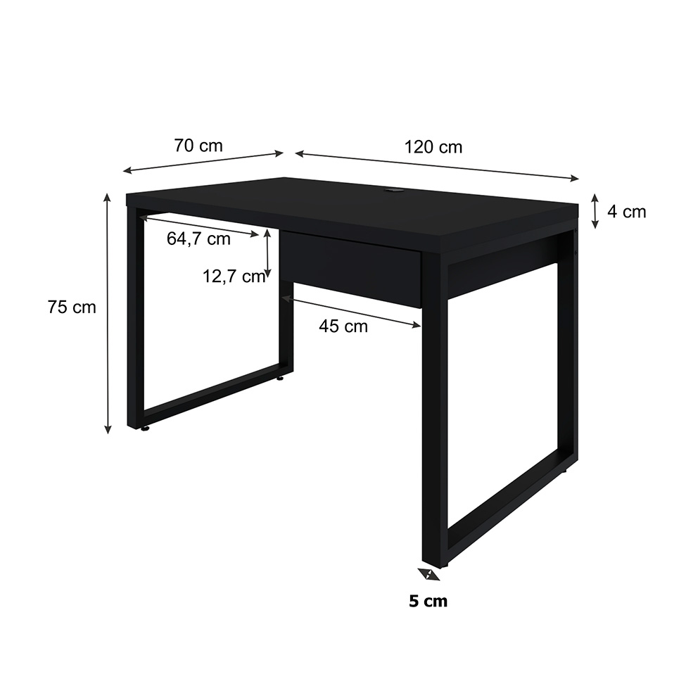 Mesa de Escritório Retangular Miguel 1 GV Preta 120 cm