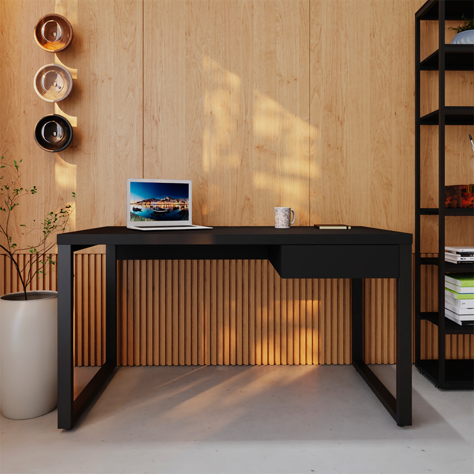Mesa de Escritório Retangular Miguel 1 GV Preta 135 cm