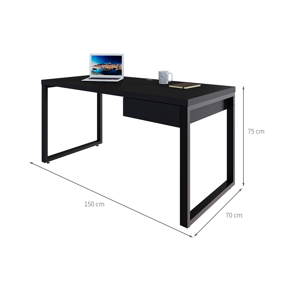 Mesa de Escritório Retangular Miguel 1 GV Preta 150 cm