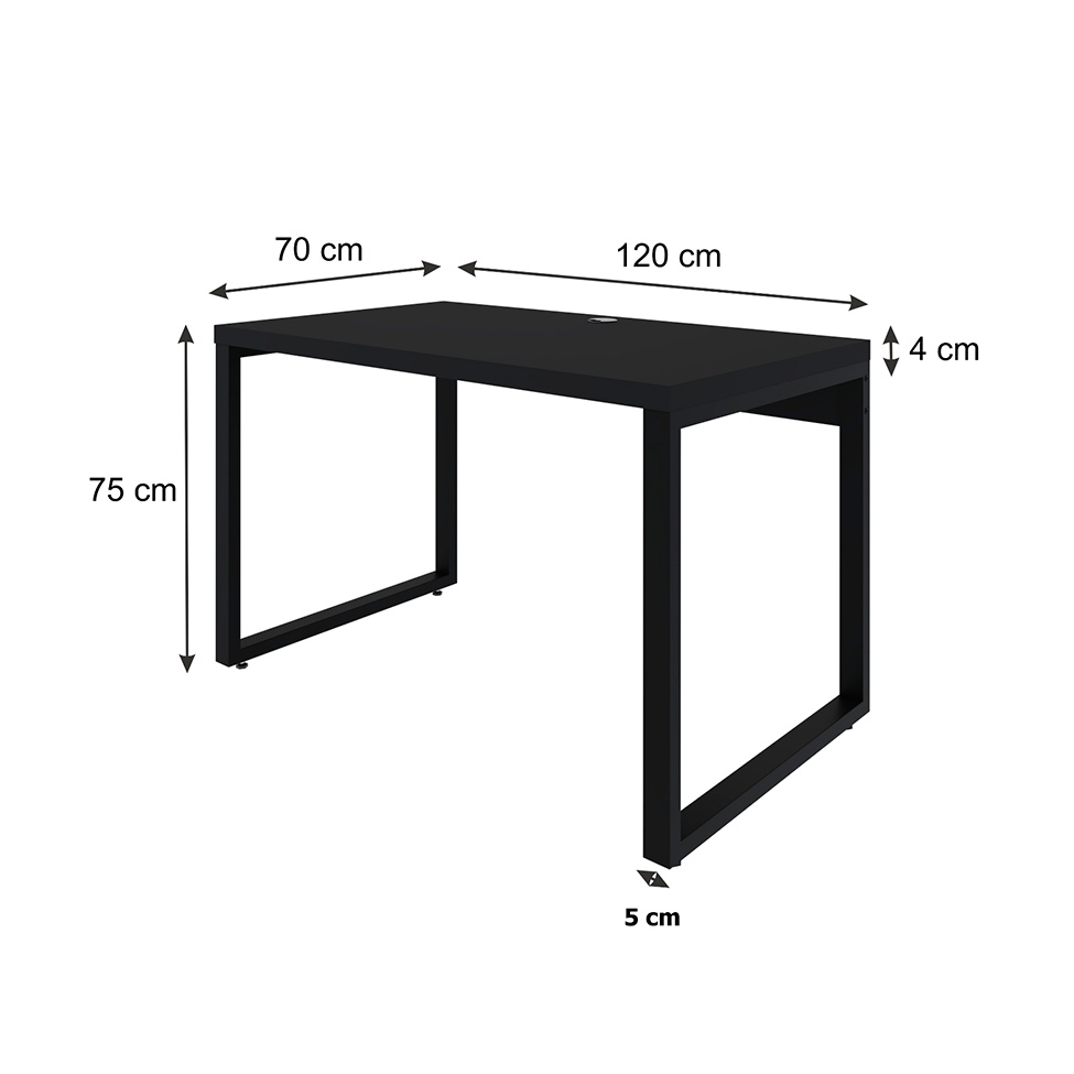 Mesa de Escritório Retangular Miguel Preta 120 cm