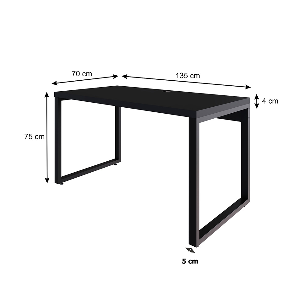 Mesa de Escritório Retangular Miguel Preta 135 cm