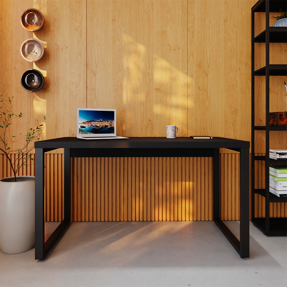 Mesa de Escritório Retangular Miguel Preta 135 cm