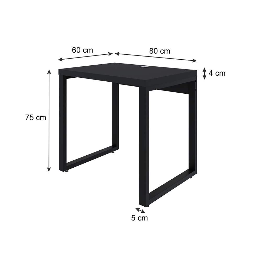 Mesa de Escritório Retangular Miguel Preta 80 cm