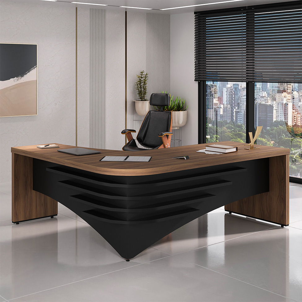 Mesa de Escritório Zamora Lado Direito Nogal e Preto