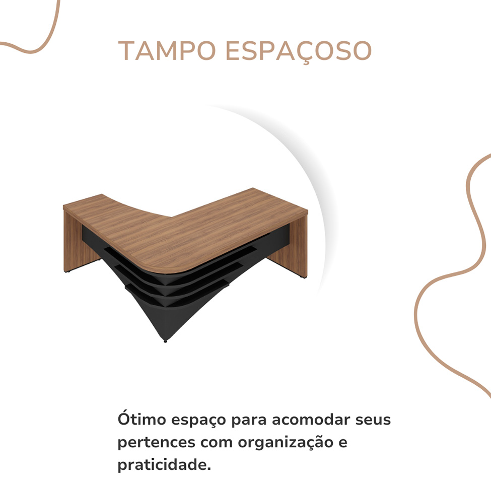 Mesa de Escritório Zamora Lado Direito Nogal e Preto