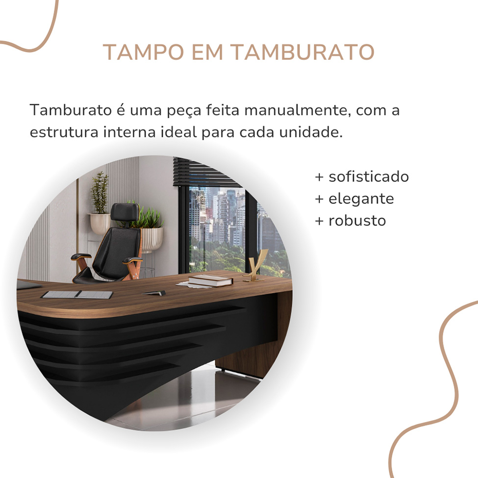 Mesa de Escritório Zamora Lado Direito Nogal e Preto