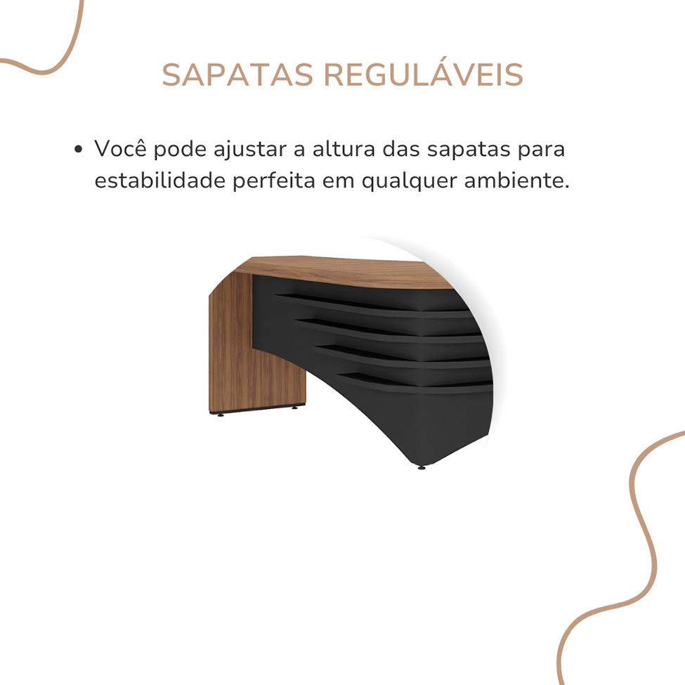 Mesa de Escritório Zamora Lado Direito Nogal e Preto