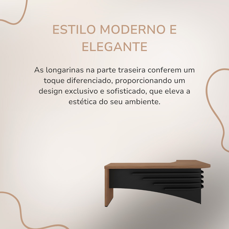 Mesa de Escritório Zamora Lado Esquerdo Nogal e Preto