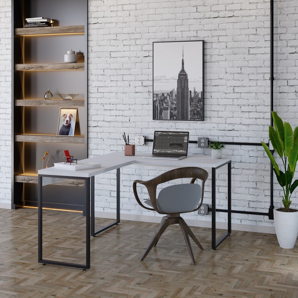 Mesa de Escritório em L Kuadra Branca e Preta 150x120 cm