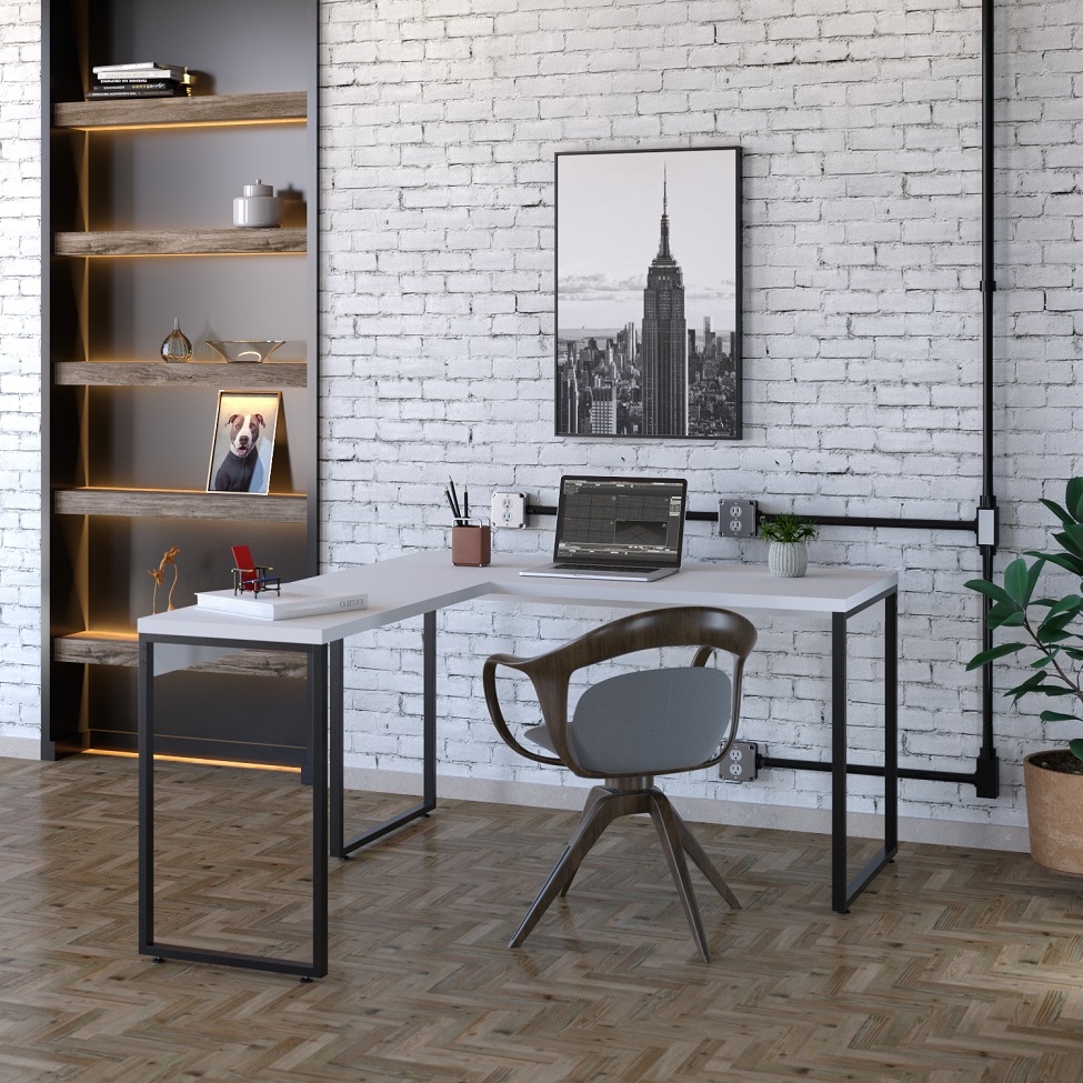 Mesa de Escritório em L Kuadra Branca e Preta 150x135 cm