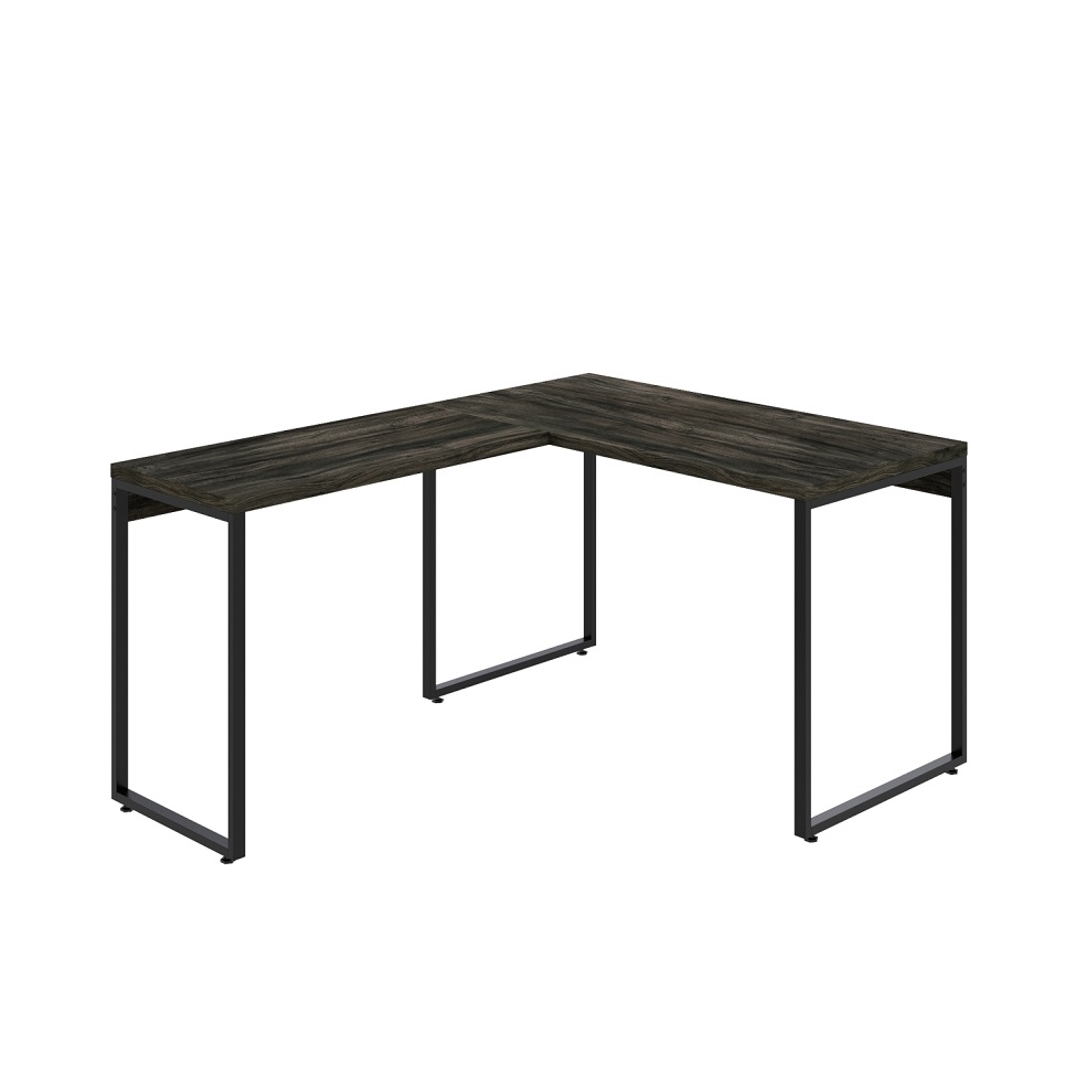 Mesa de Escritório em L Kuadra Carvalho Dark e Preta 150x120 cm