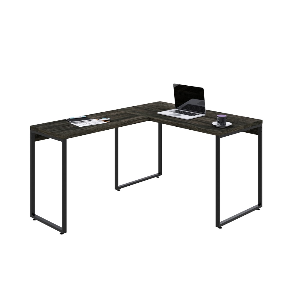 Mesa de Escritório em L Kuadra Carvalho Dark e Preta 150x120 cm