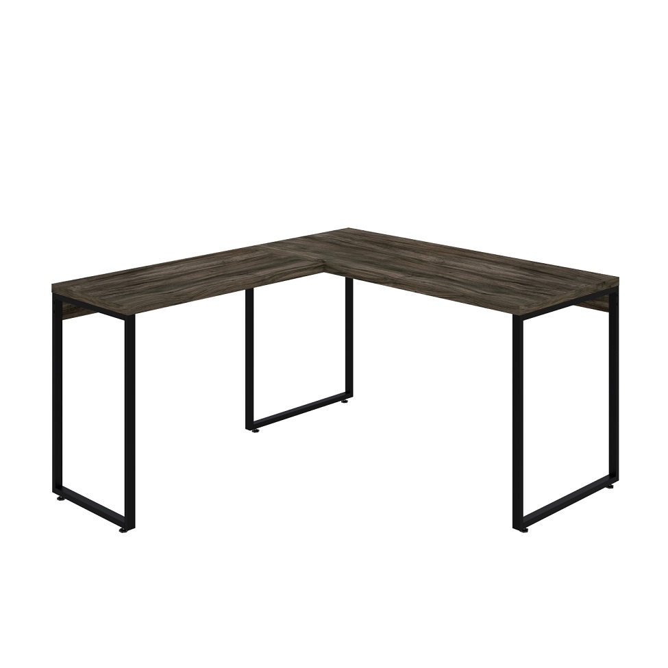 Mesa de Escritório em L Kuadra Carvalho Dark e Preta 150x135 cm