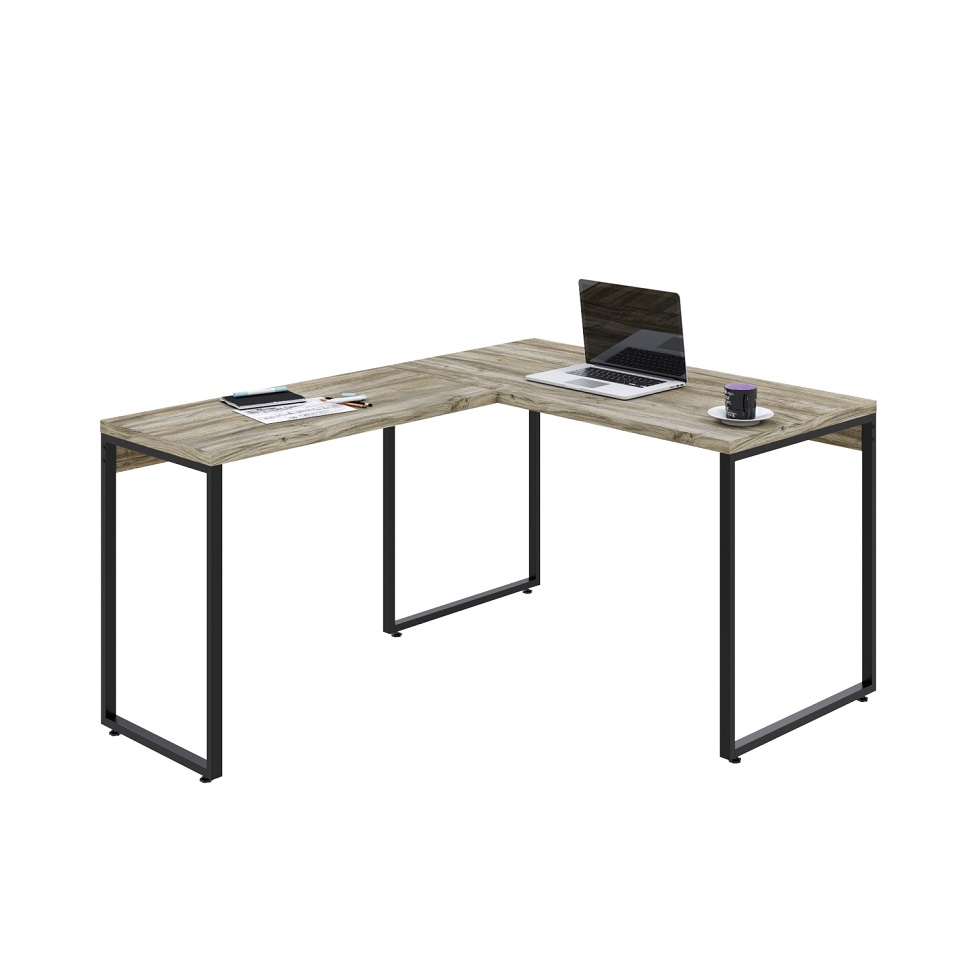 Mesa de Escritório em L Kuadra Carvalho e Preta 150x120 cm