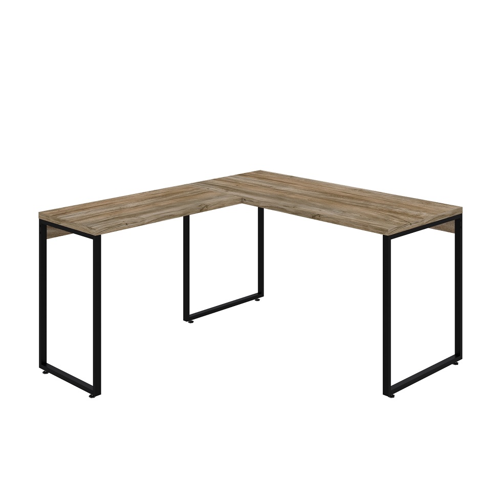 Mesa de Escritório em L Kuadra Carvalho e Preta 150x135 cm