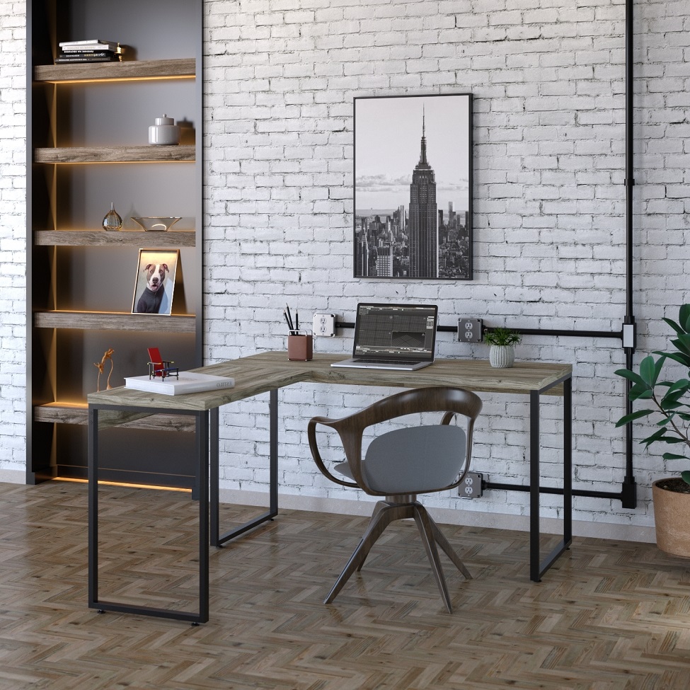 Mesa de Escritório em L Kuadra Carvalho e Preta 150x135 cm