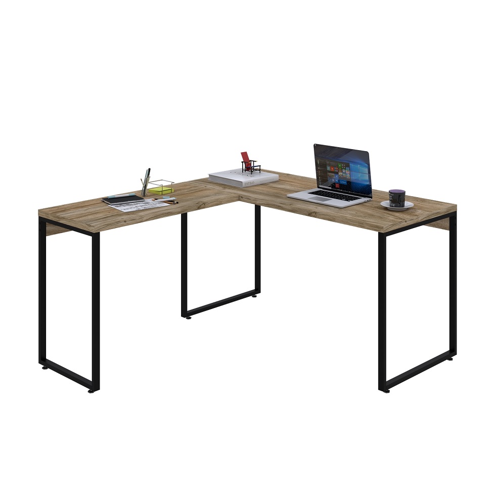 Mesa de Escritório em L Kuadra Carvalho e Preta 150x135 cm