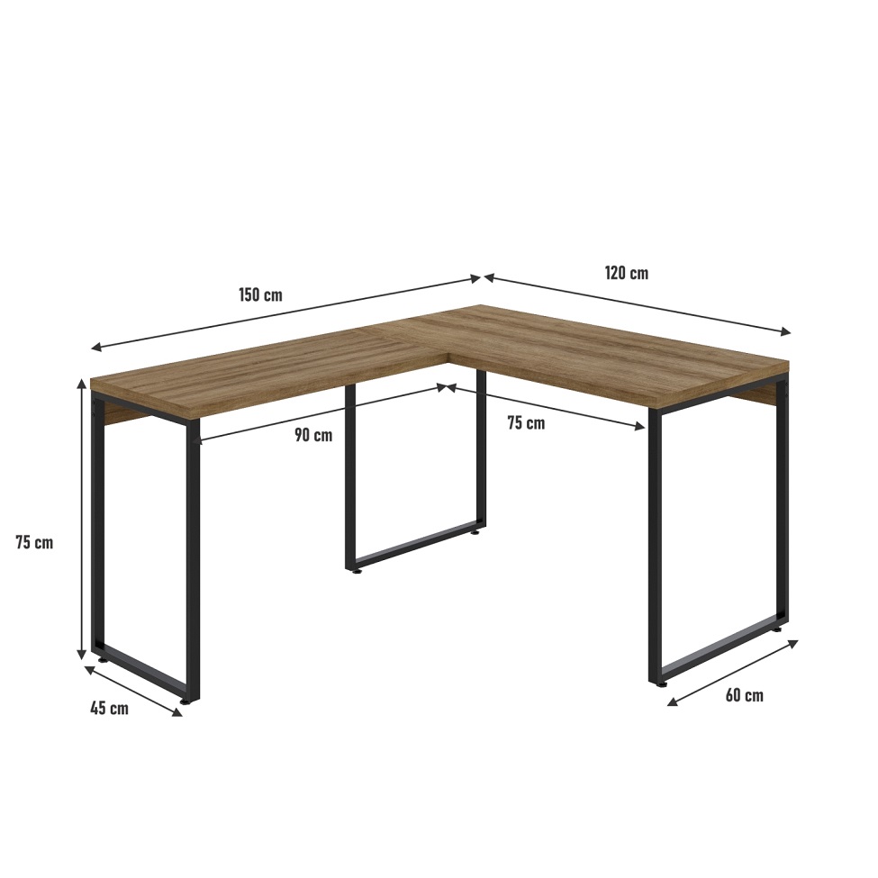 Mesa de Escritório em L Kuadra Mel e Preta 150x120 cm