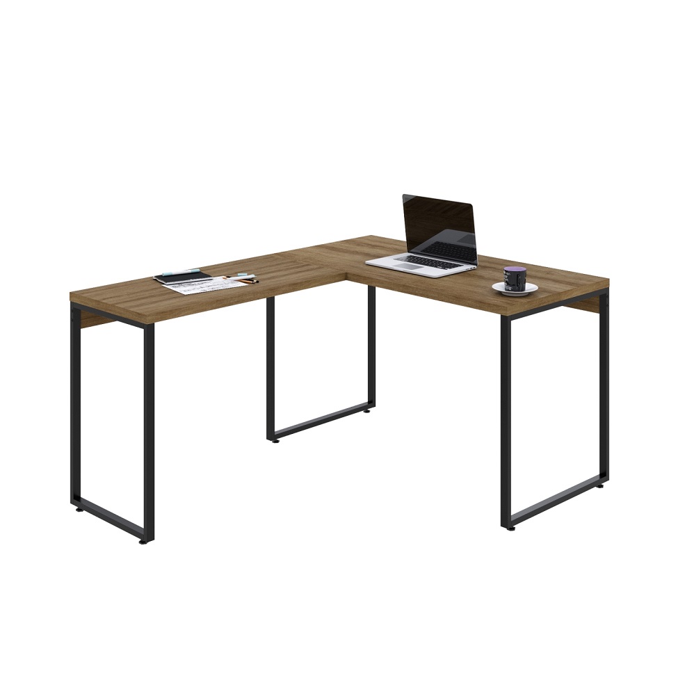 Mesa de Escritório em L Kuadra Mel e Preta 150x120 cm