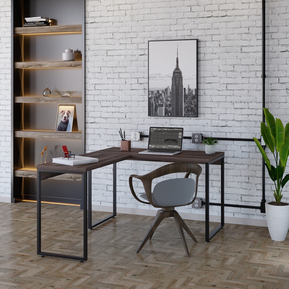 Mesa de Escritório em L Kuadra Nogal e Preta 150x120 cm