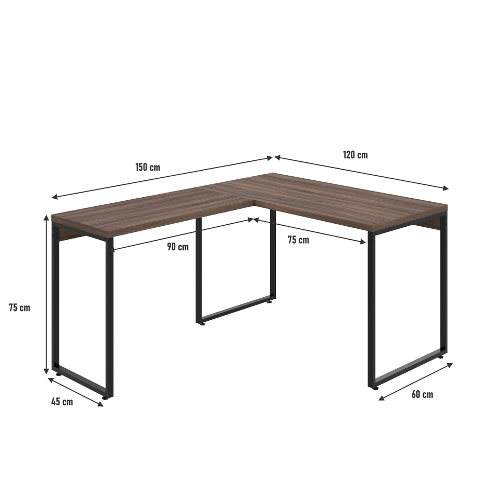 Mesa de Escritório em L Kuadra Nogal e Preta 150x120 cm