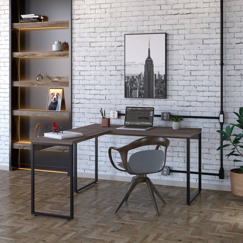 Mesa de Escritório em L Kuadra Nogal e Preta 150x135 cm