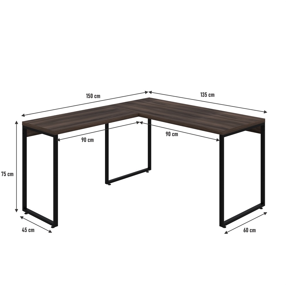 Mesa de Escritório em L Kuadra Nogal e Preta 150x135 cm