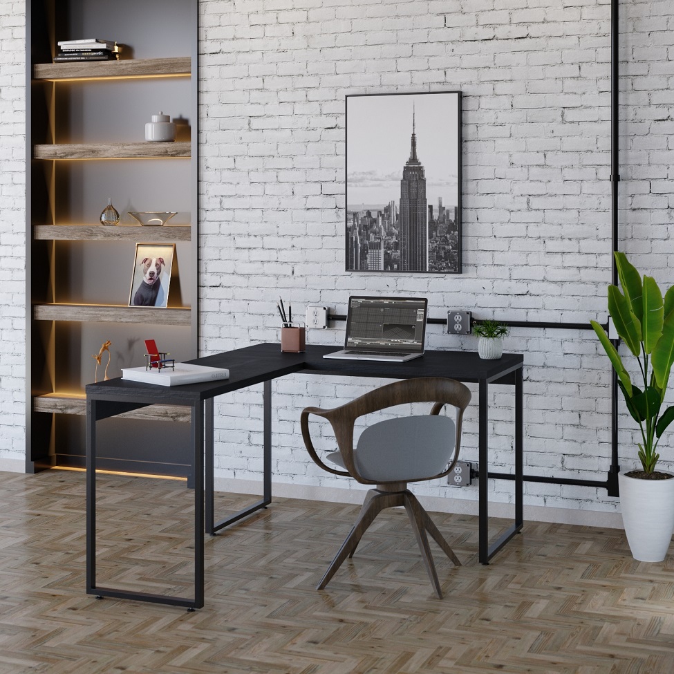 Mesa de Escritório em L Kuadra Preta 150x120 cm
