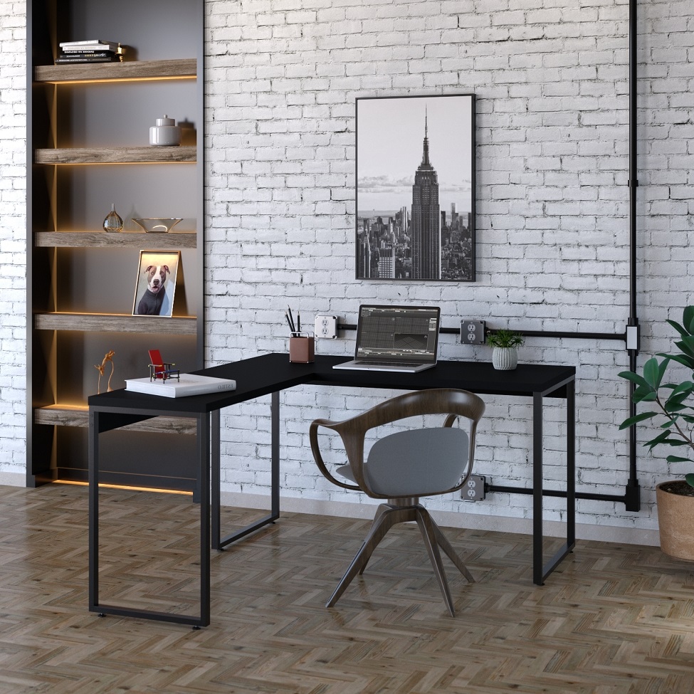 Mesa de Escritório em L Kuadra Preta 150x135 cm