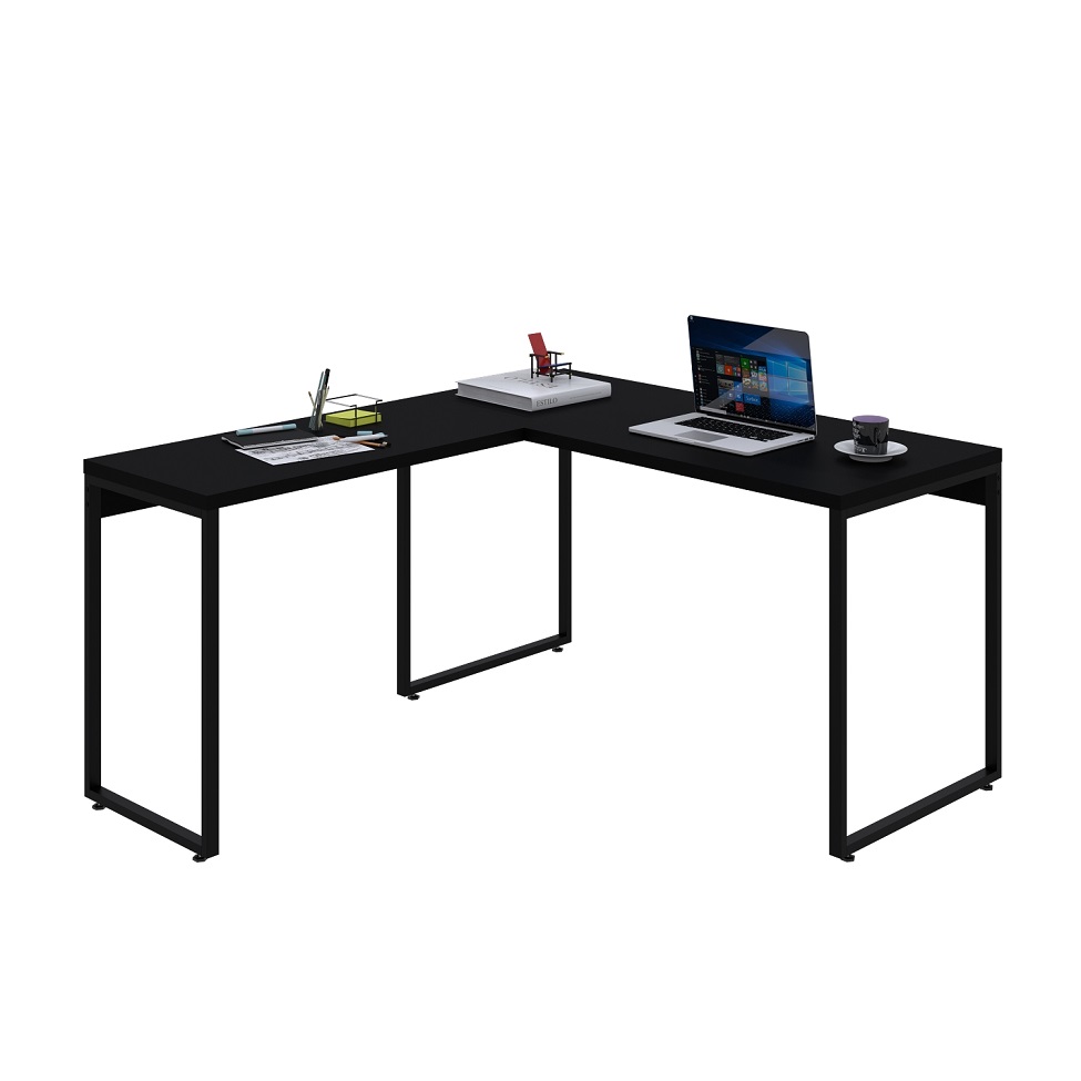 Mesa de Escritório em L Kuadra Preta 150x135 cm