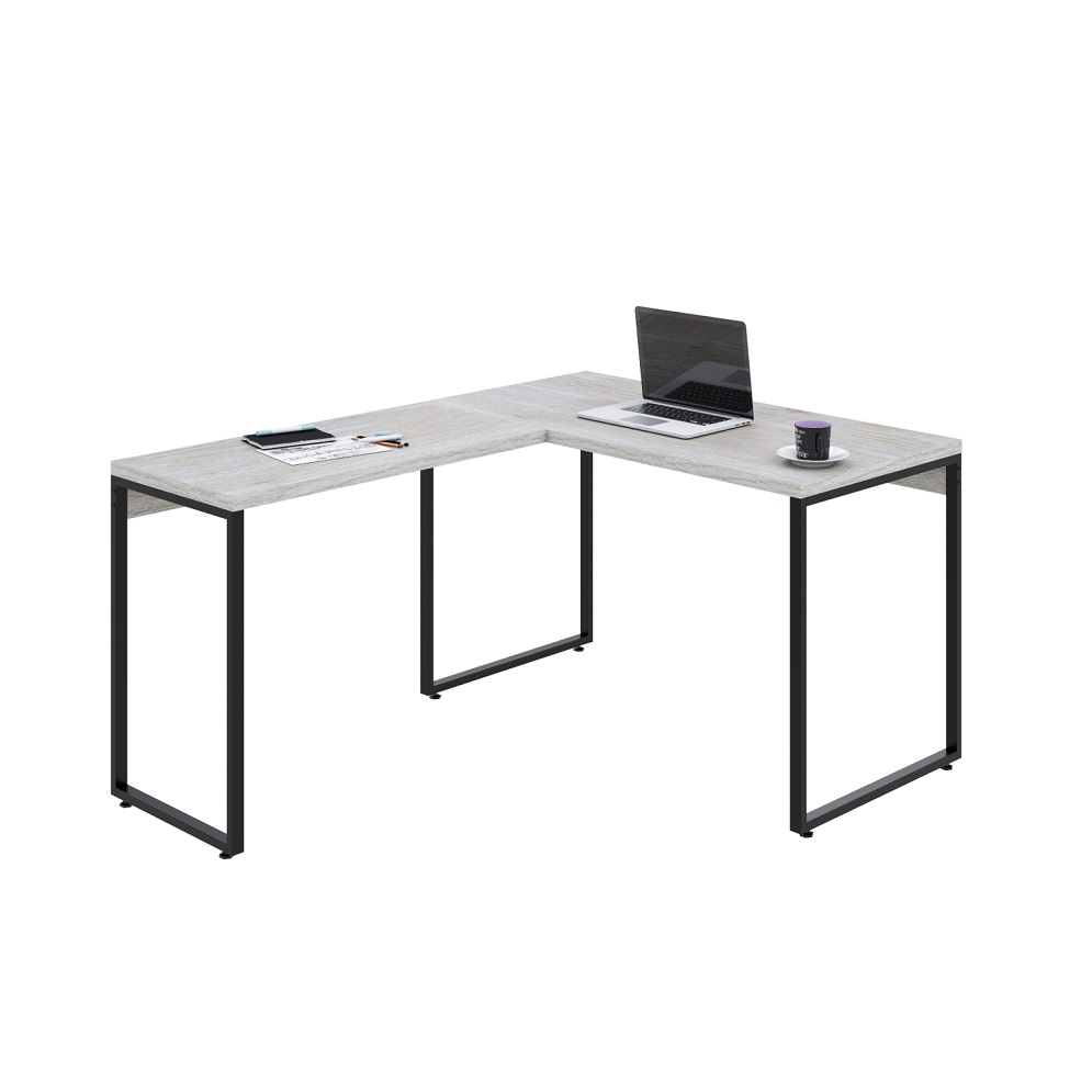 Mesa de Escritório em L Kuadra Snow e Preta 150x120 cm