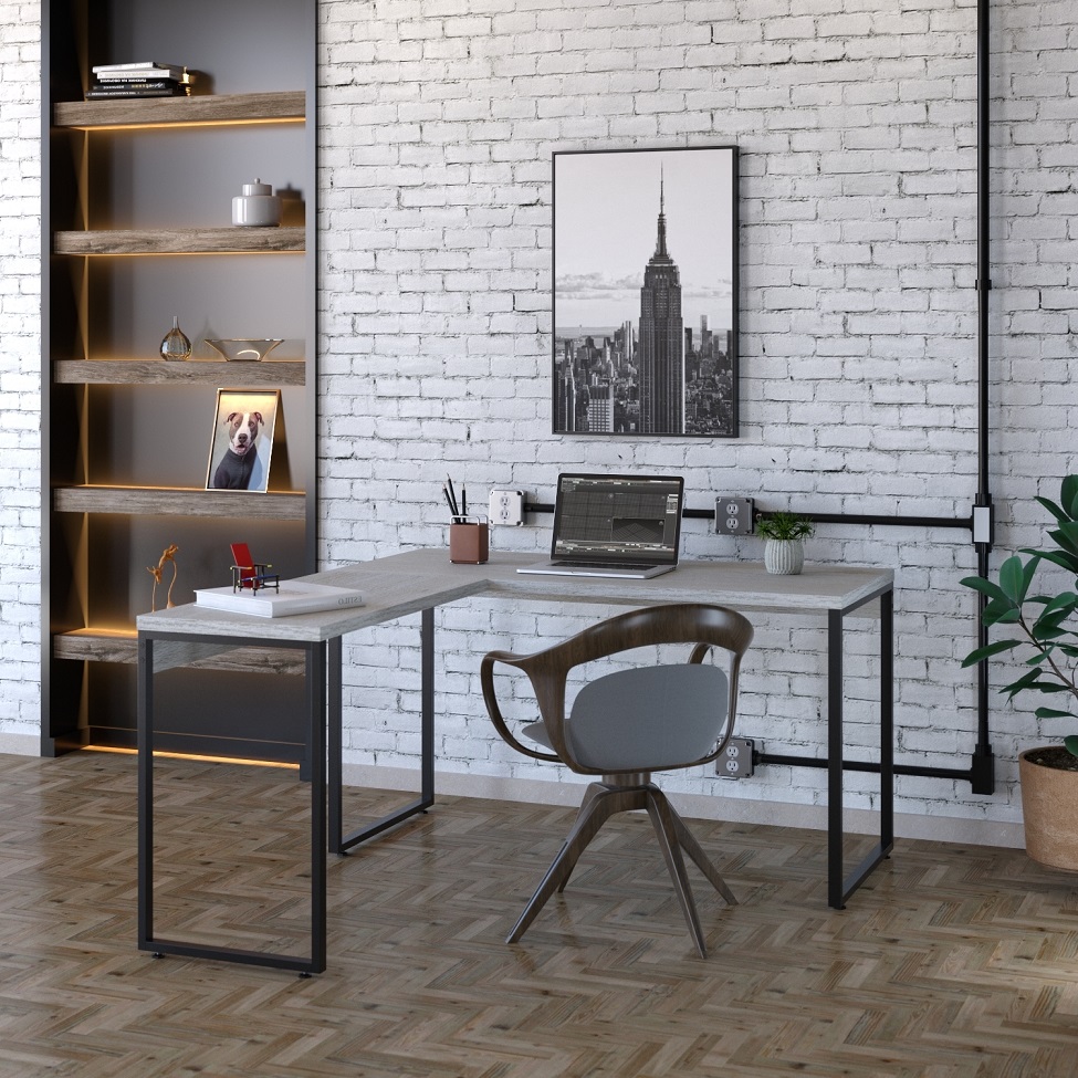 Mesa de Escritório em L Kuadra Snow e Preta 150x135 cm