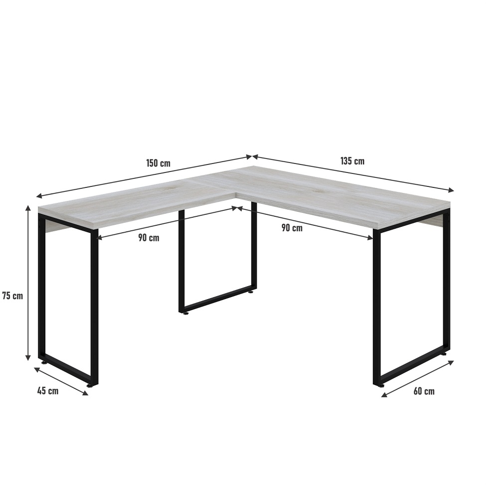 Mesa de Escritório em L Kuadra Snow e Preta 150x135 cm