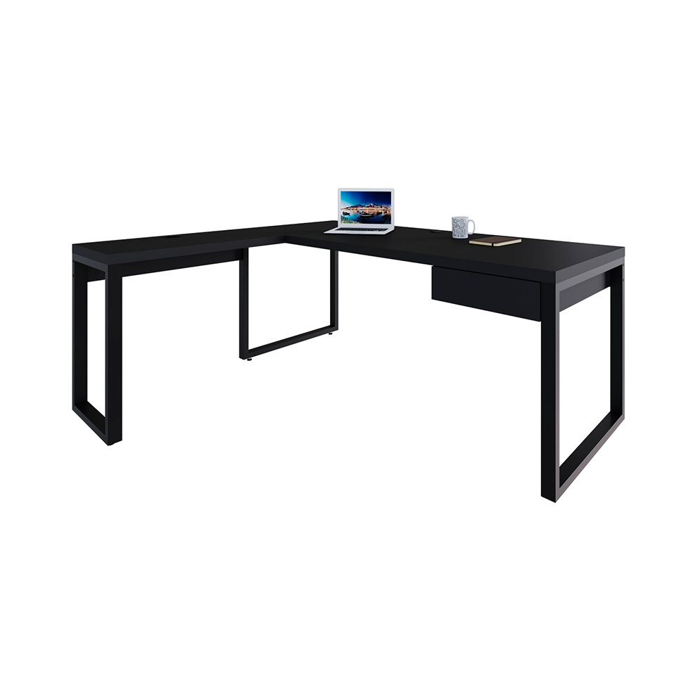 Mesa de Escritório em L Miguel 1 GV Preta 190 cm