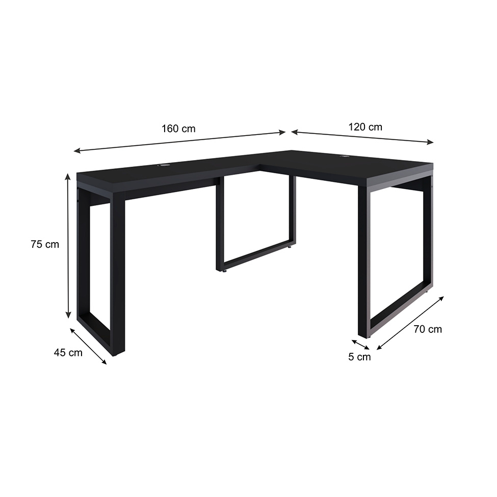 Mesa de Escritório em L Miguel Preta 120 cm