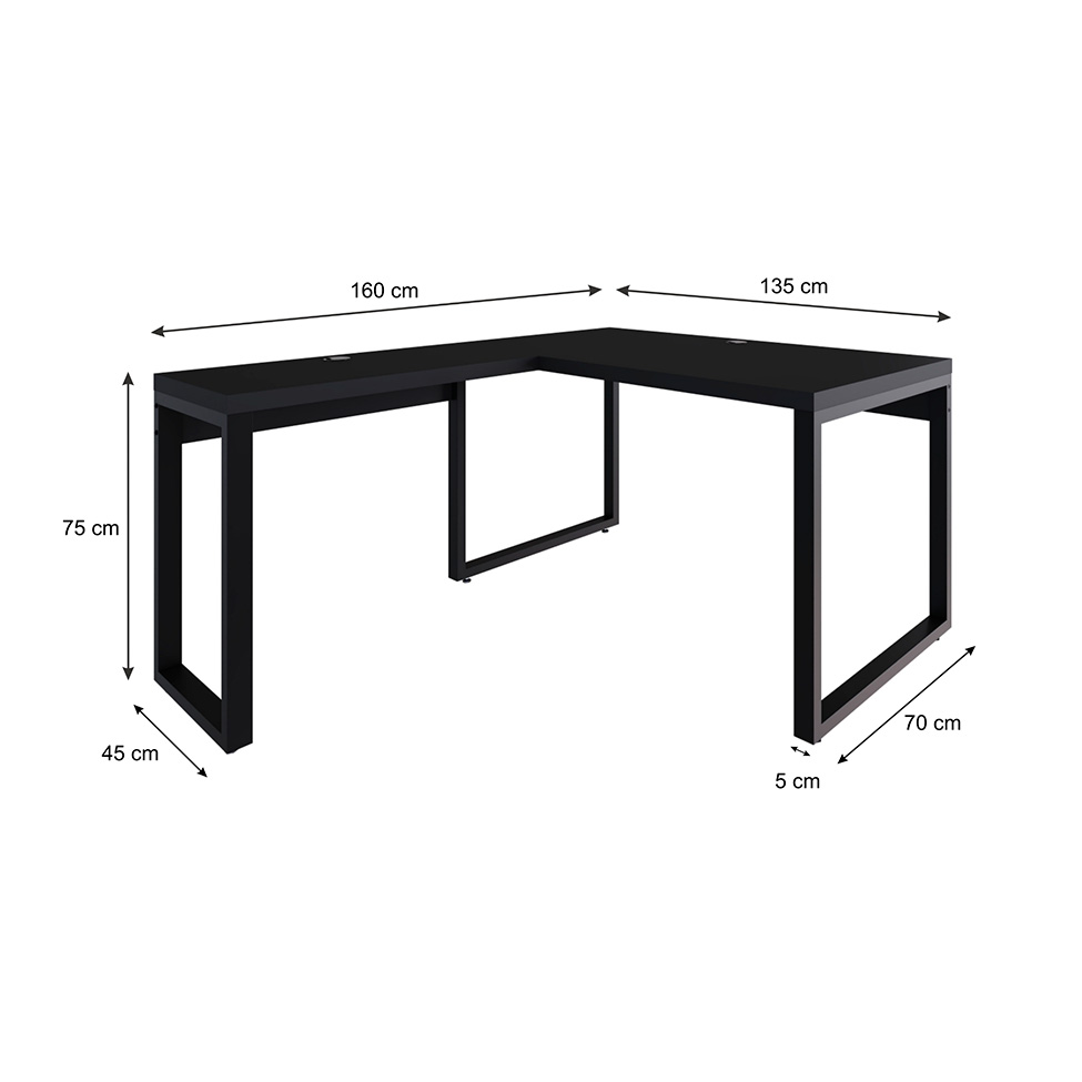 Mesa de Escritório em L Miguel Preta 135 cm