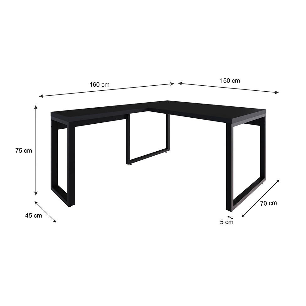 Mesa de Escritório em L Miguel Preta 150 cm