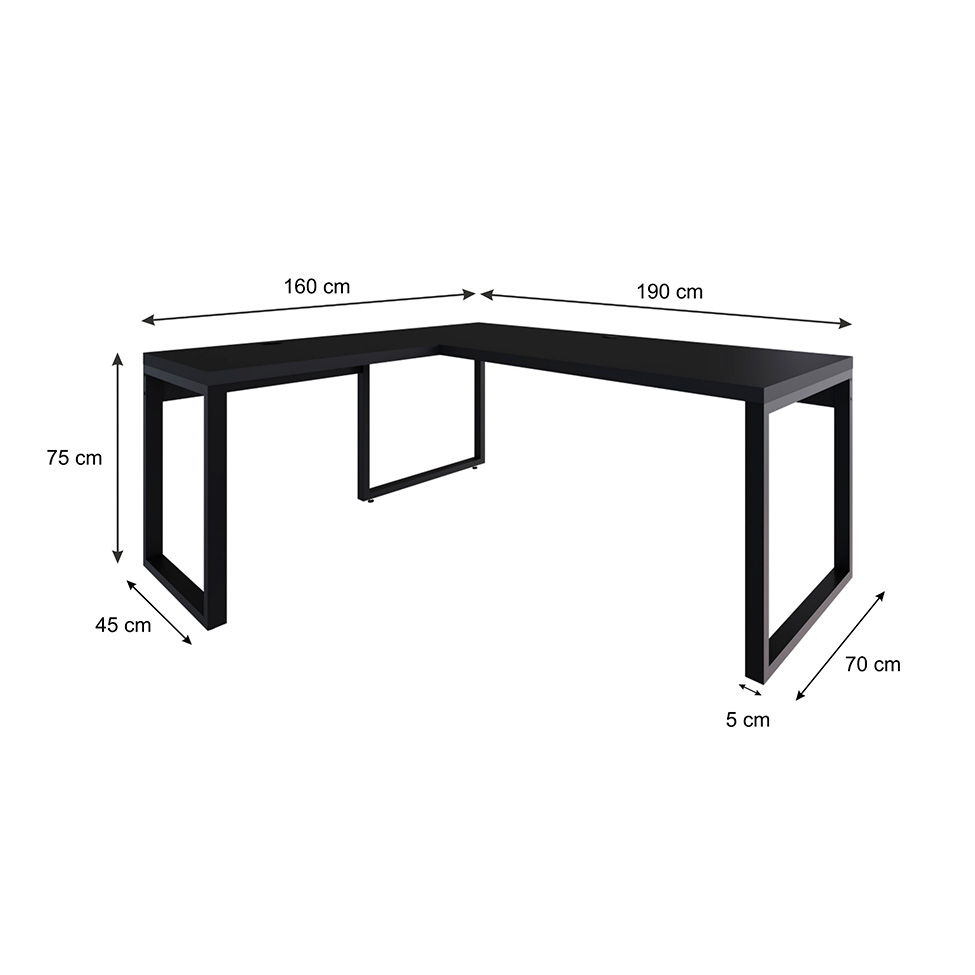 Mesa de Escritório em L Miguel Preta 190 cm