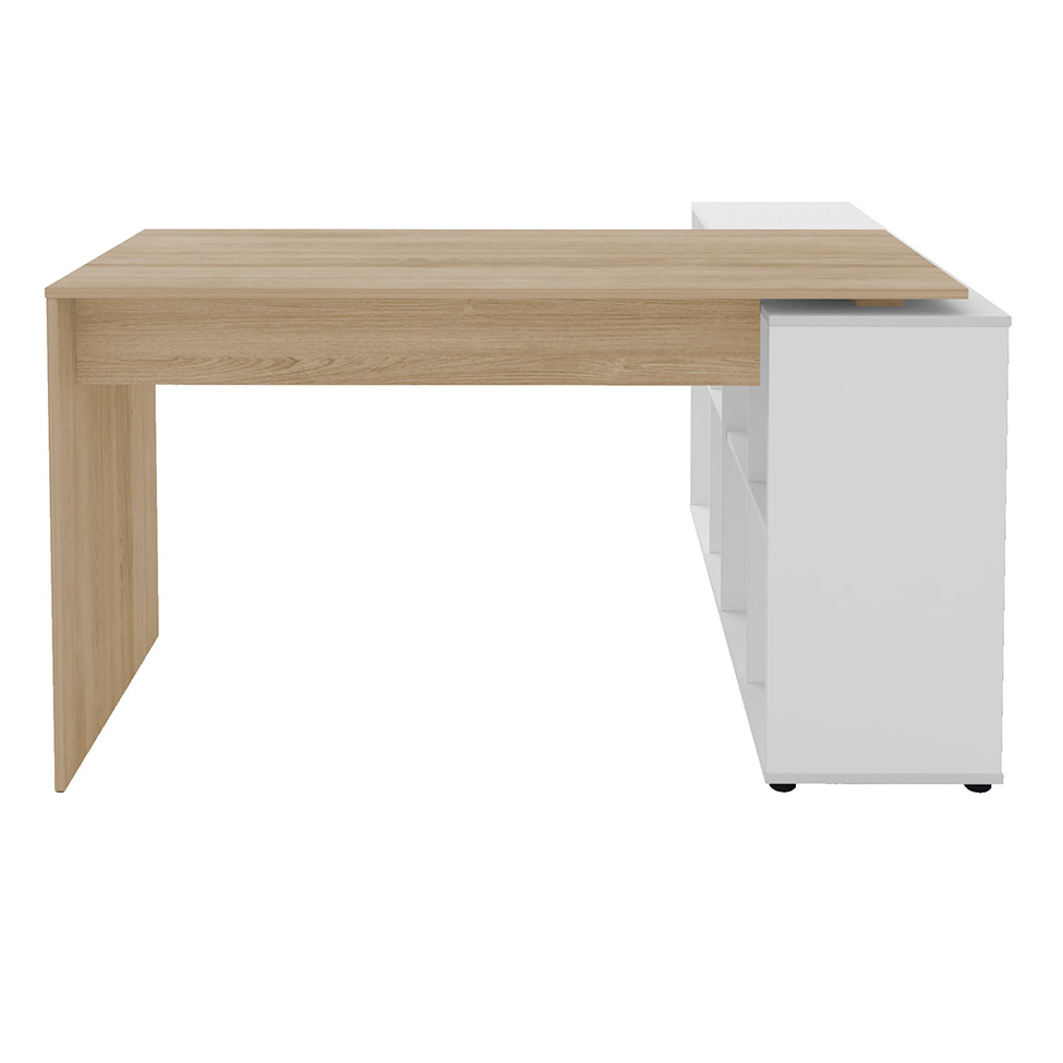 Mesa de Escritório em L Nero Carvalho e Branca