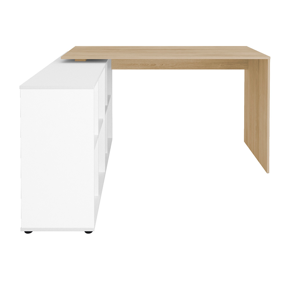 Mesa de Escritório em L Nero Carvalho e Branca