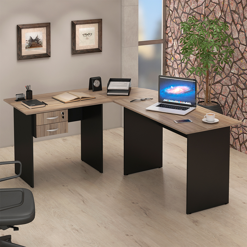 Mesa de Escritório em L New City 2 GV Calvi e Preta 180 cm
