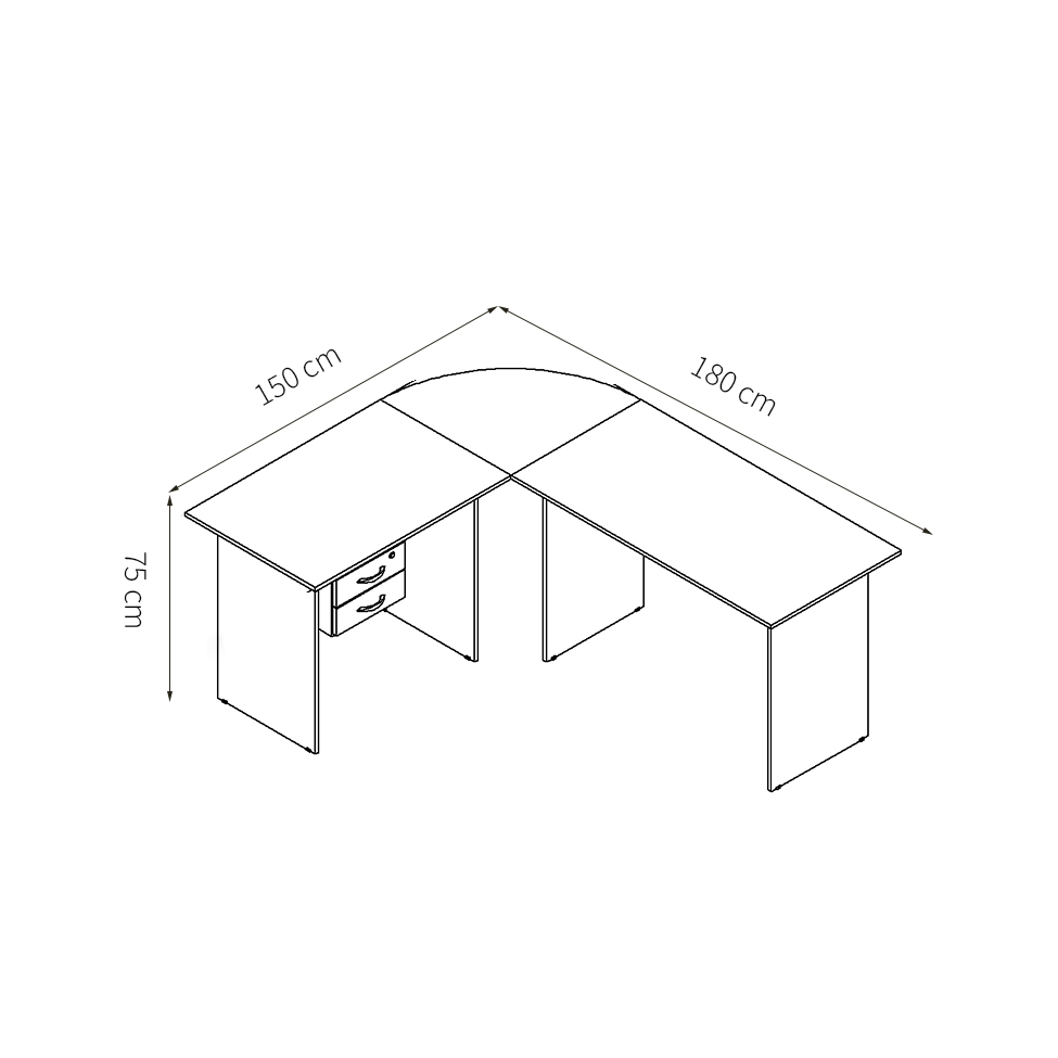 Mesa de Escritório em L New City 2 GV Calvi e Preta 180 cm