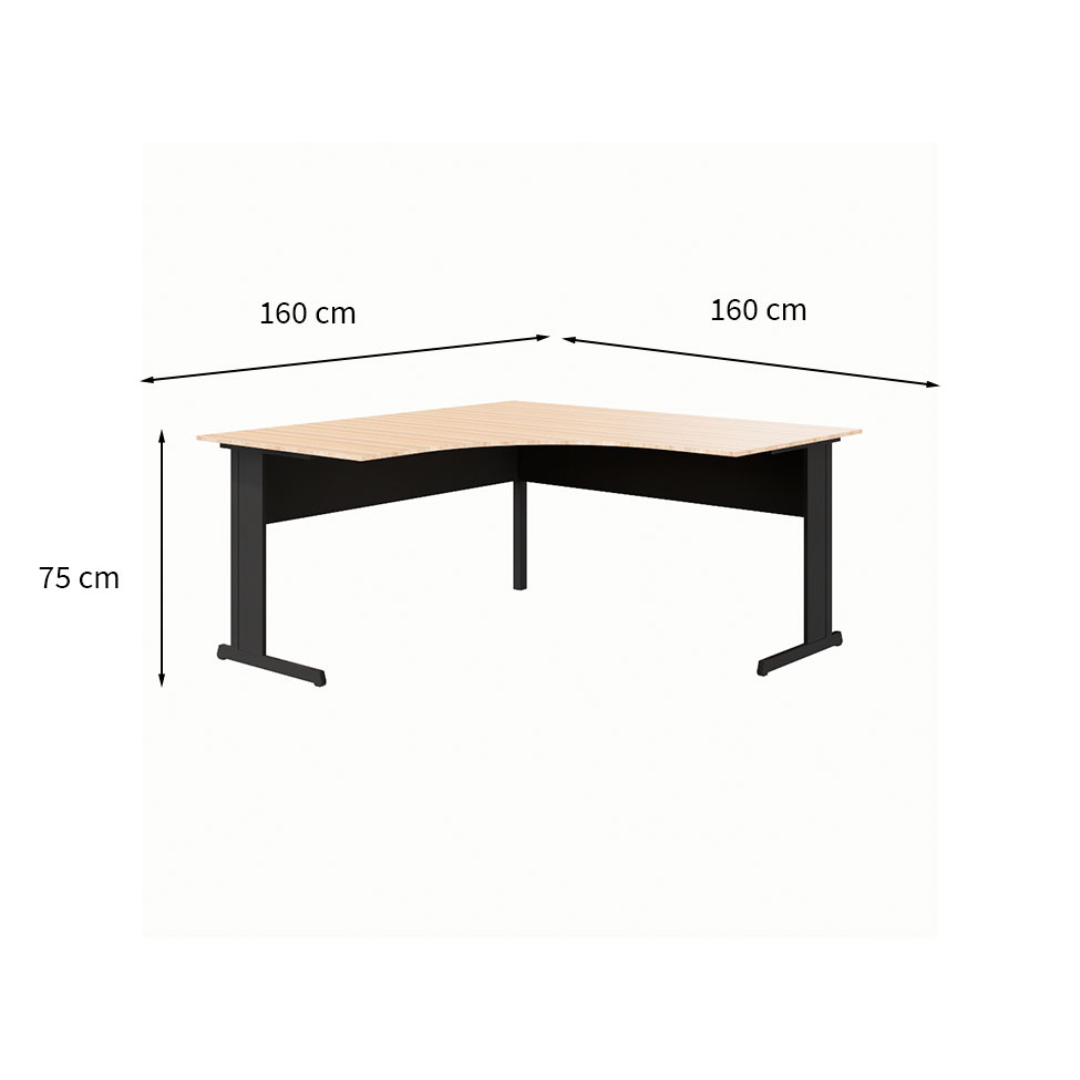 Mesa de Escritório em L New City Calvi e Preta 160 cm
