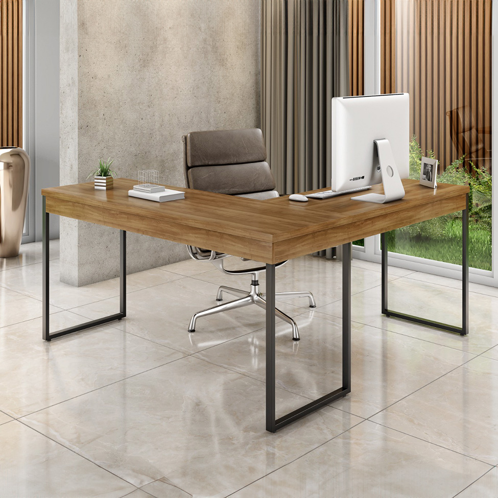 Mesa de Escritório em L Sevilha Nogal e Preta