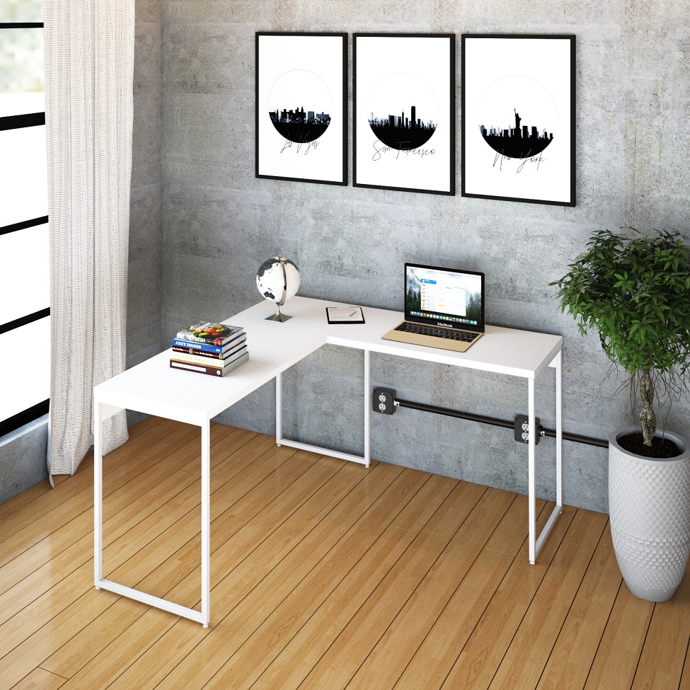 Mesa de Escritório em L Studio Branca 135x140 cm