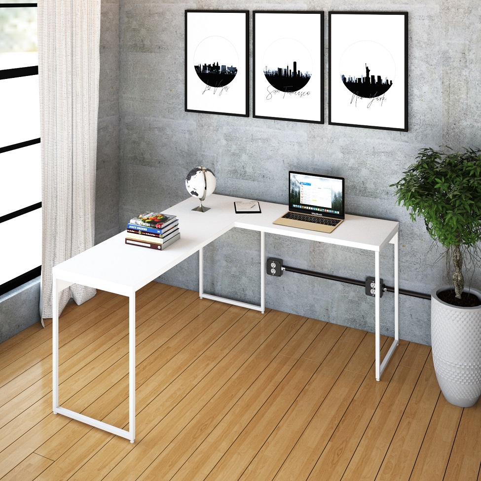 Mesa de Escritório em L Studio Branca 150x140 cm