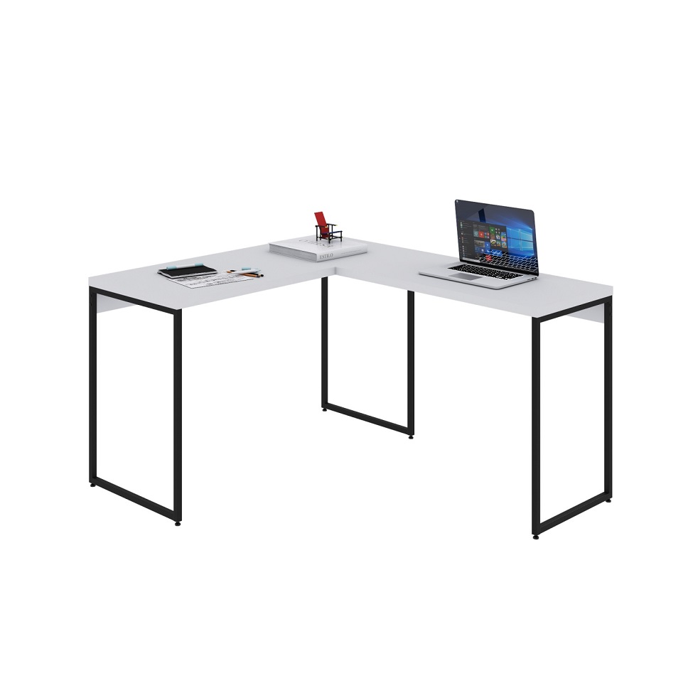 Mesa de Escritório em L Studio Branca e Preta 120x140 cm