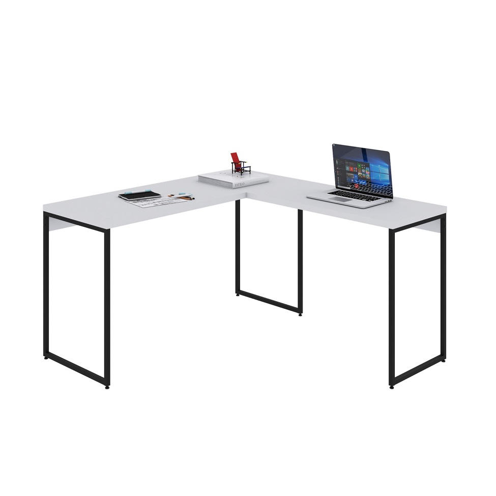 Mesa de Escritório em L Studio Branca e Preta 135x140 cm
