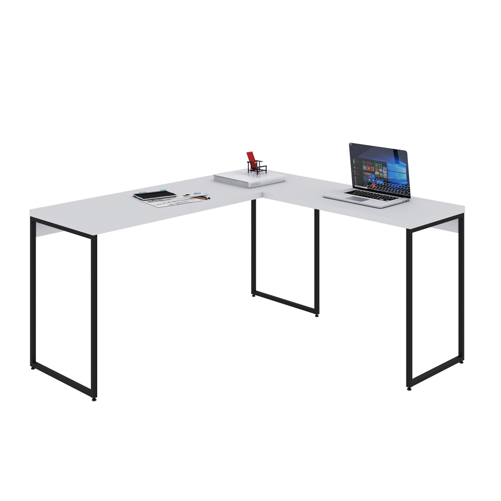 Mesa de Escritório em L Studio Branca e Preta 150x140 cm